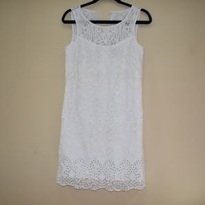 New white lace mesh sheath dress with tags.